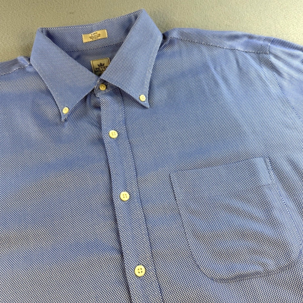 Peter Millar Button Down Mens Nanoluxe Easy Care Micro Check Blue Large
